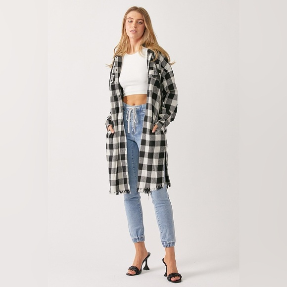 🆕 RISEN JEANS BUFFALO PLAID LONG SHIRT JACKET WITH HOODIE - Picture 4 of 4